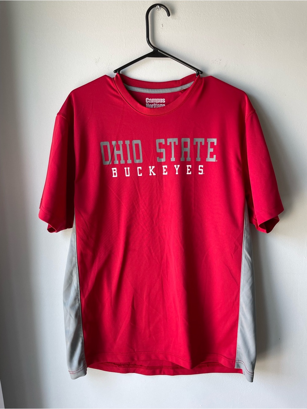 Campus Heritage Red Ohio State Buckeyes Short Sleeve Tee with Gray Panels